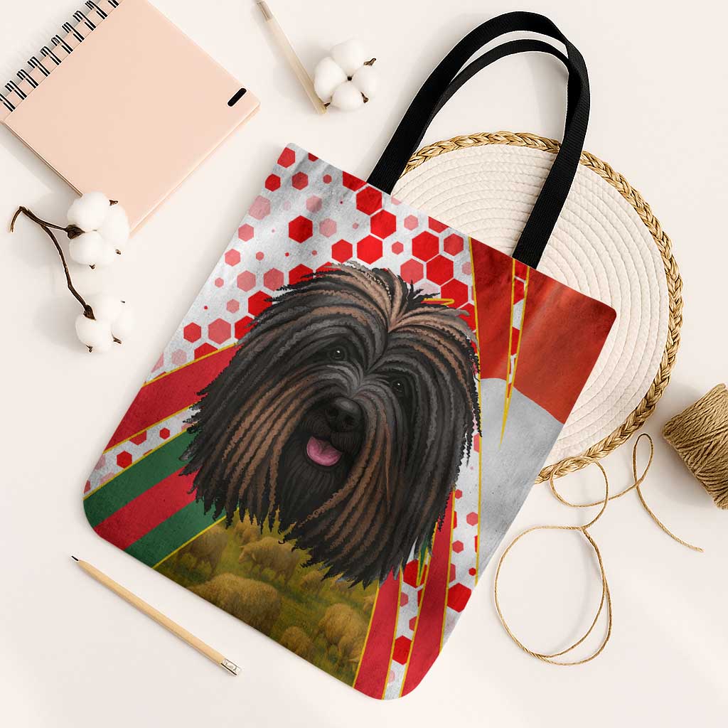 Hungary Tote Bag with Puli Dog Illustration Design and Red Green Hexagon - Wonder Print Shop