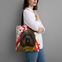 Hungary Tote Bag with Puli Dog Illustration Design and Red Green Hexagon - Wonder Print Shop