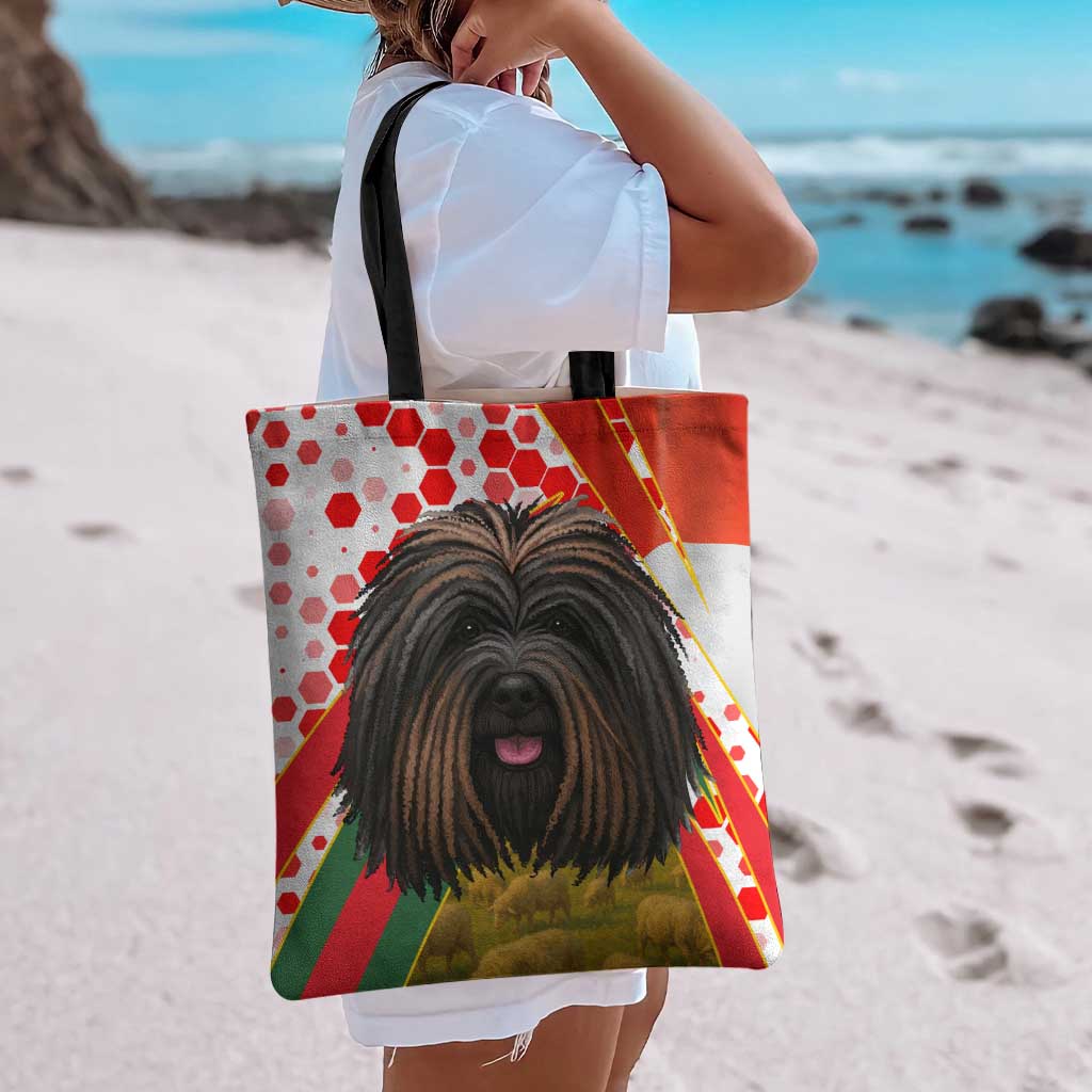 Hungary Tote Bag with Puli Dog Illustration Design and Red Green Hexagon - Wonder Print Shop