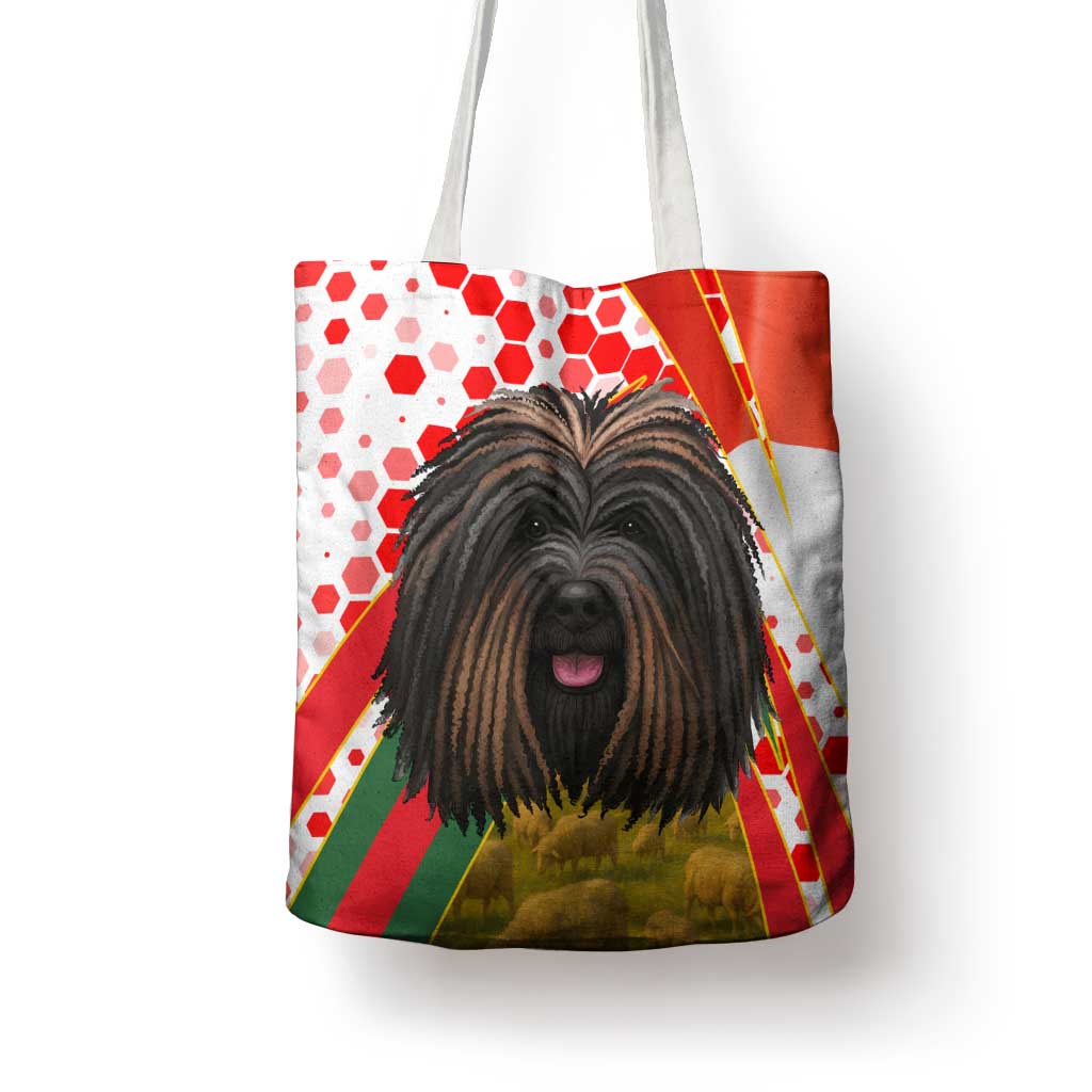 Hungary Tote Bag with Puli Dog Illustration Design and Red Green Hexagon - Wonder Print Shop