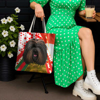 Hungary Tote Bag with Puli Dog Illustration Design and Red Green Hexagon - Wonder Print Shop