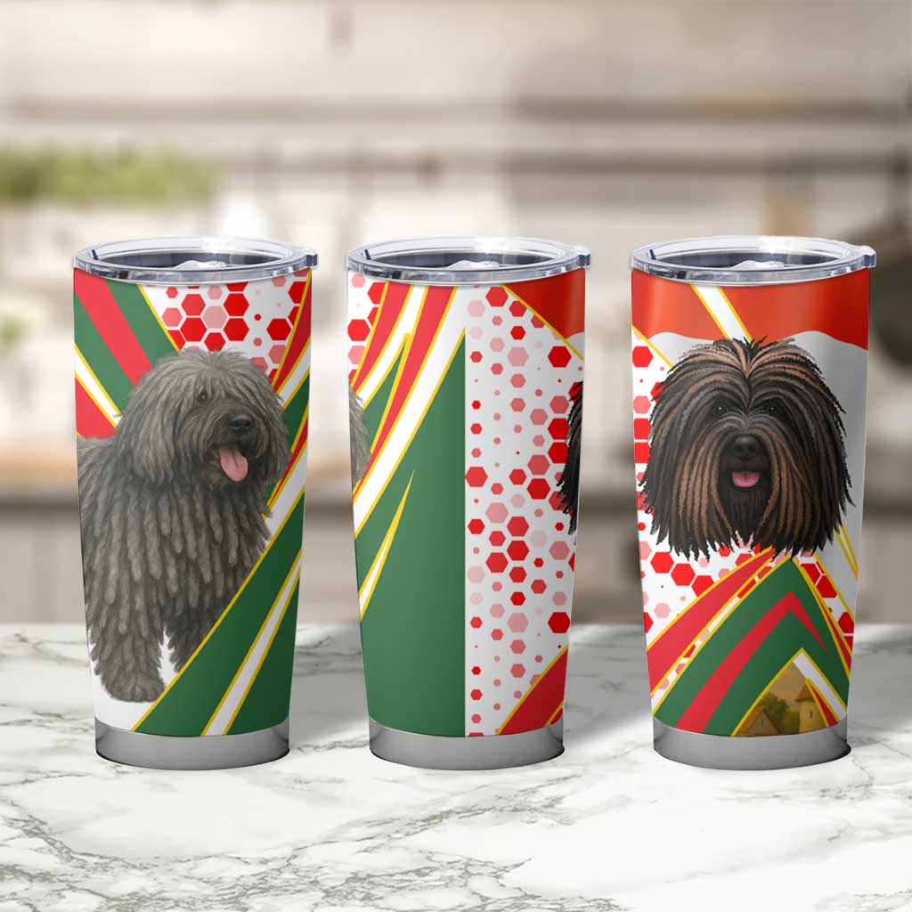 Hungary Tumbler Cup with Puli Dog Illustration Design and Red Green Hexagon - Wonder Print Shop