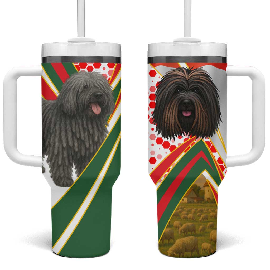 Hungary Tumbler With Handle with Puli Dog Illustration Design and Red Green Hexagon - Wonder Print Shop