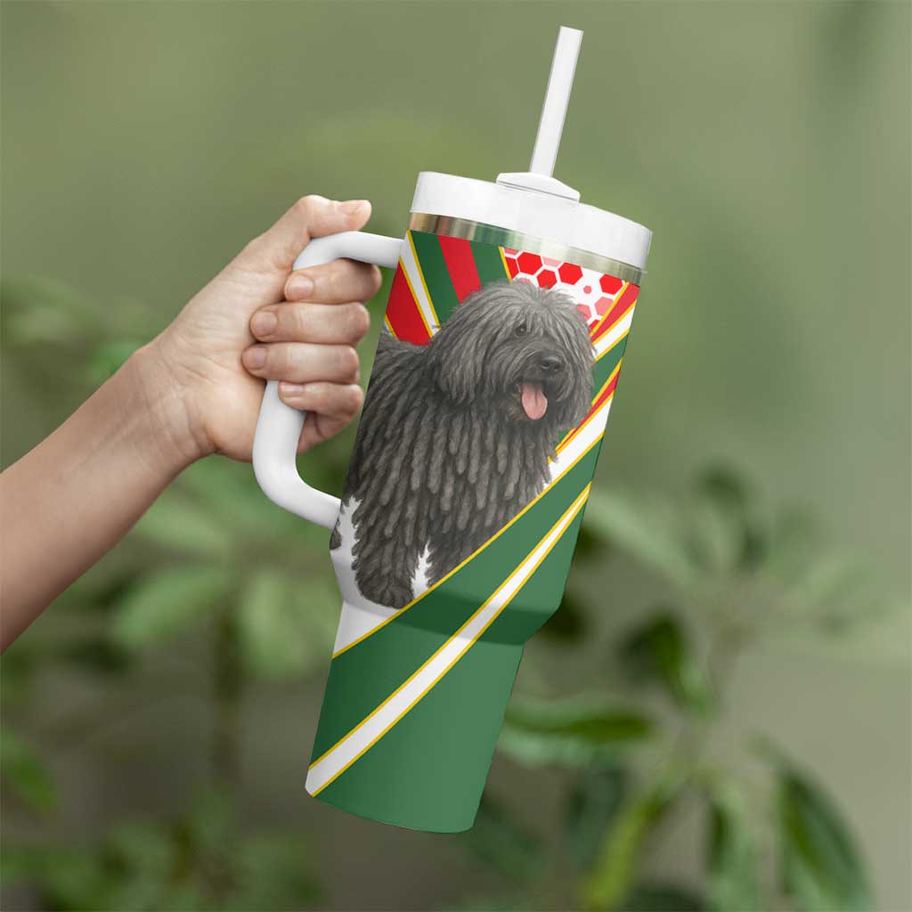 Hungary Tumbler With Handle with Puli Dog Illustration Design and Red Green Hexagon - Wonder Print Shop