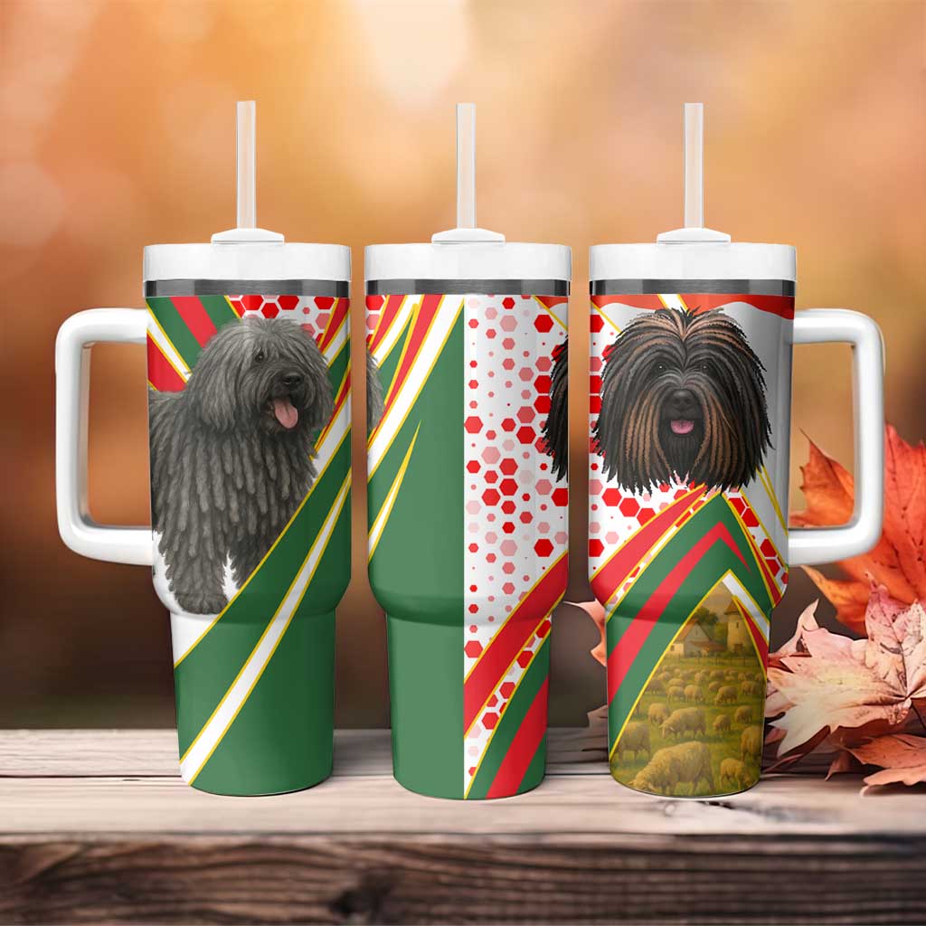 Hungary Tumbler With Handle with Puli Dog Illustration Design and Red Green Hexagon - Wonder Print Shop