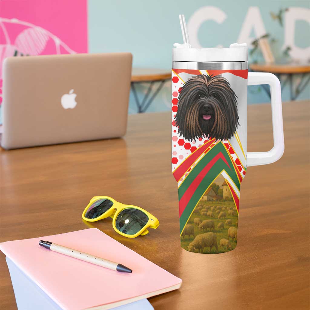 Hungary Tumbler With Handle with Puli Dog Illustration Design and Red Green Hexagon - Wonder Print Shop