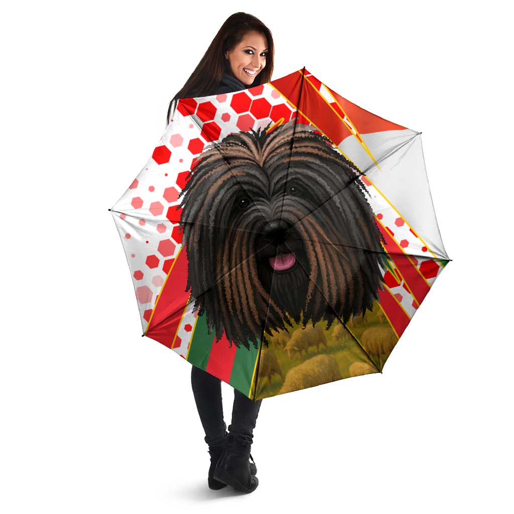 Hungary Umbrella with Puli Dog Illustration Design and Red Green Hexagon - Wonder Print Shop