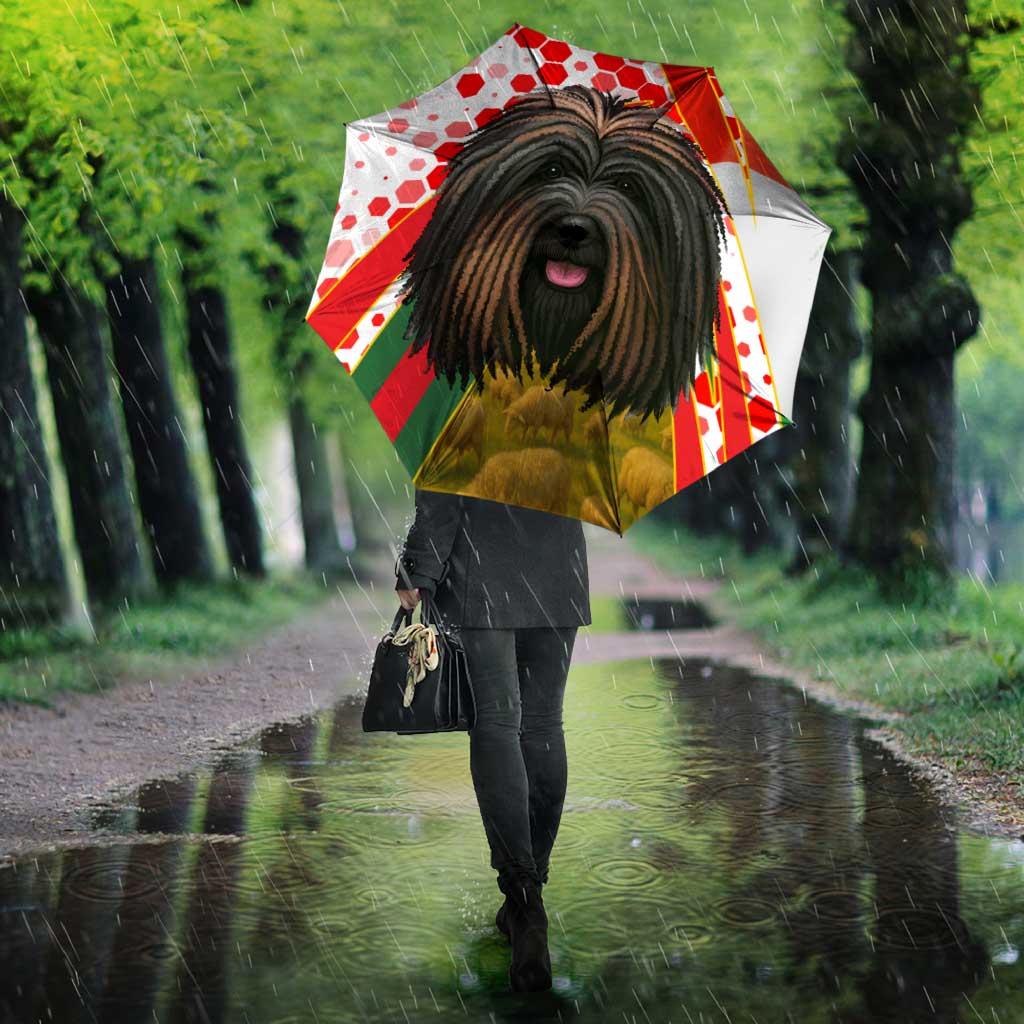 Hungary Umbrella with Puli Dog Illustration Design and Red Green Hexagon - Wonder Print Shop