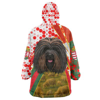 Hungary Wearable Blanket Hoodie with Puli Dog Illustration Design and Red Green Hexagon - Wonder Print Shop
