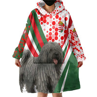 Hungary Wearable Blanket Hoodie with Puli Dog Illustration Design and Red Green Hexagon - Wonder Print Shop