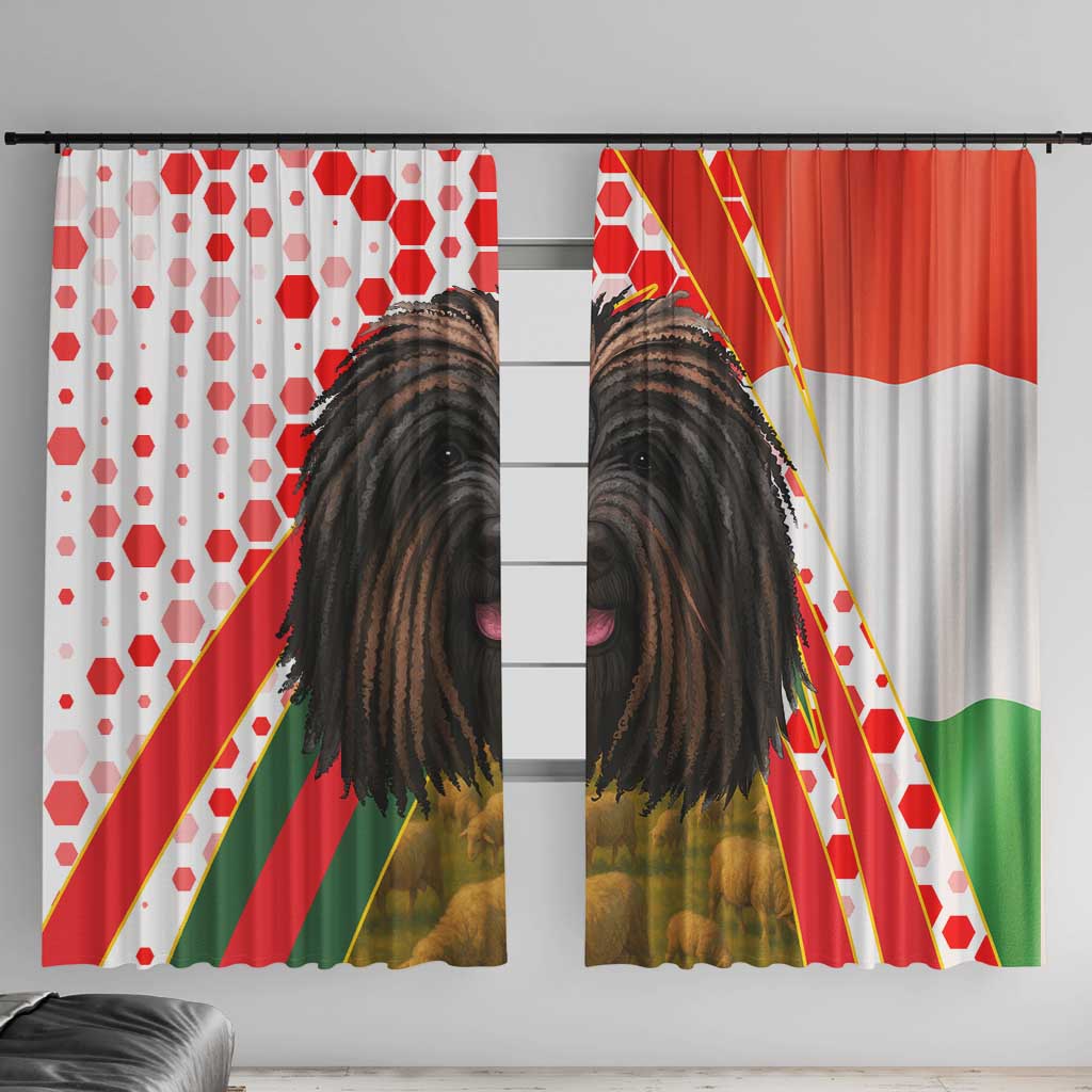 Hungary Window Curtain with Puli Dog Illustration Design and Red Green Hexagon - Wonder Print Shop