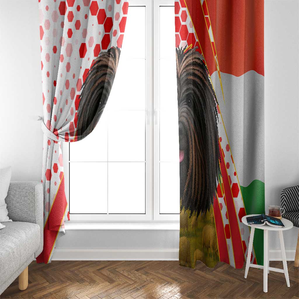 Hungary Window Curtain with Puli Dog Illustration Design and Red Green Hexagon - Wonder Print Shop