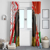Hungary Window Curtain with Puli Dog Illustration Design and Red Green Hexagon - Wonder Print Shop