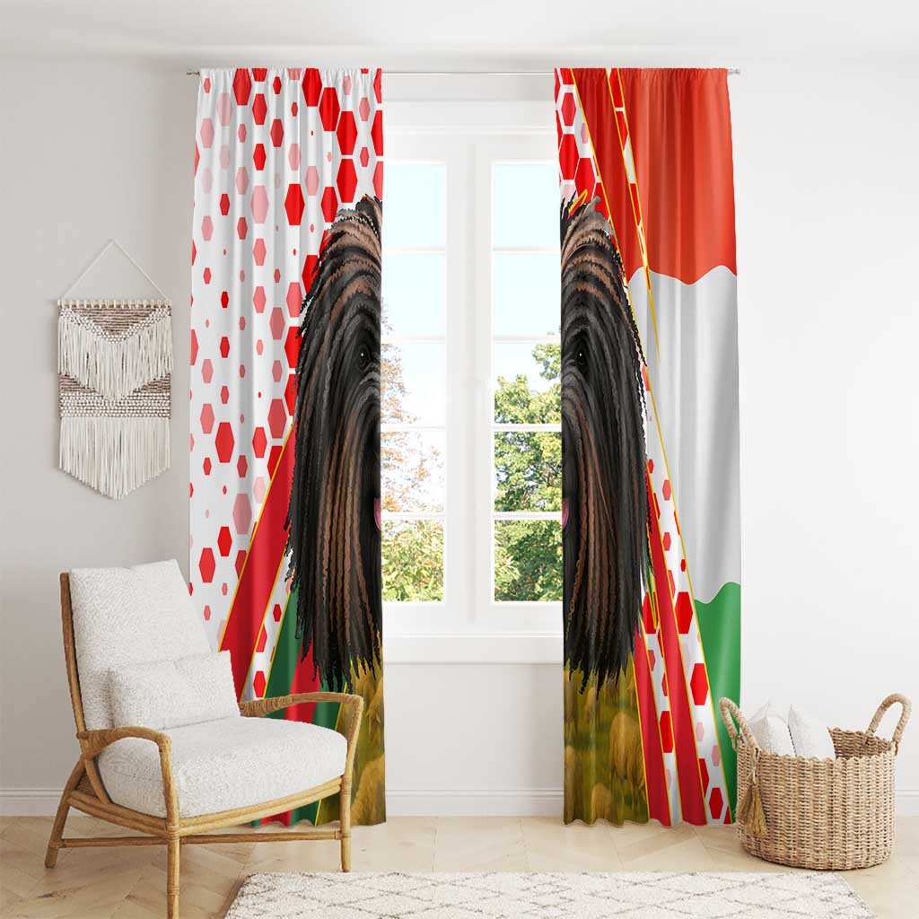 Hungary Window Curtain with Puli Dog Illustration Design and Red Green Hexagon - Wonder Print Shop