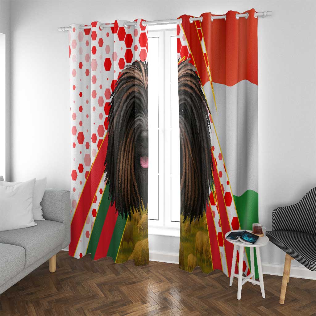 Hungary Window Curtain with Puli Dog Illustration Design and Red Green Hexagon - Wonder Print Shop