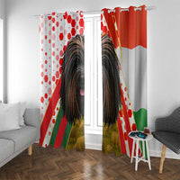 Hungary Window Curtain with Puli Dog Illustration Design and Red Green Hexagon - Wonder Print Shop