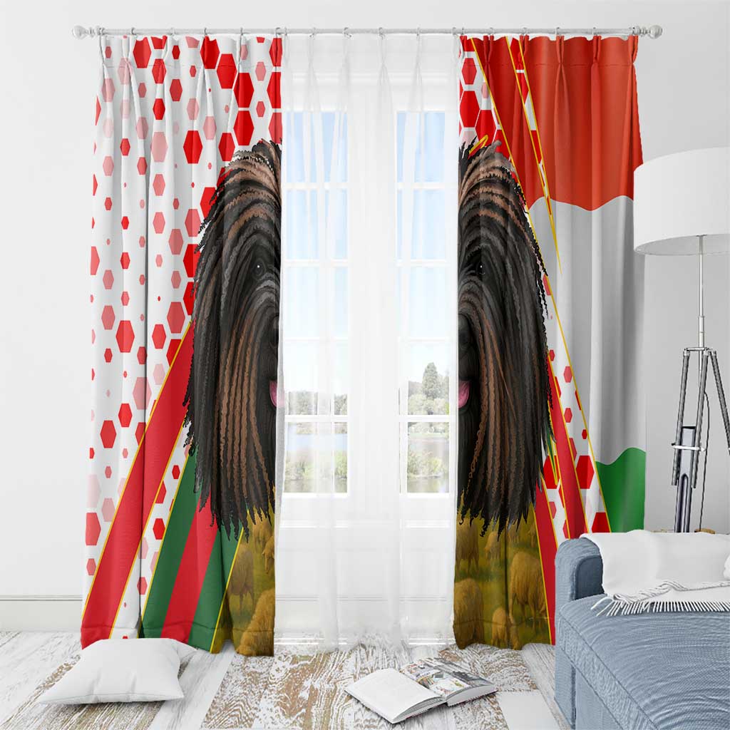 Hungary Window Curtain with Puli Dog Illustration Design and Red Green Hexagon - Wonder Print Shop