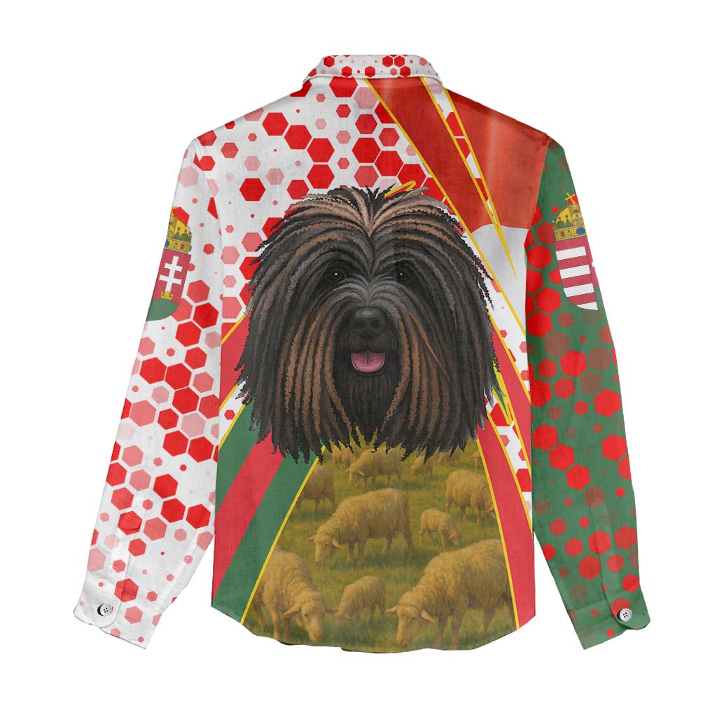 Hungary Women Casual Shirt with Puli Dog Illustration Design and Red Green Hexagon - Wonder Print Shop