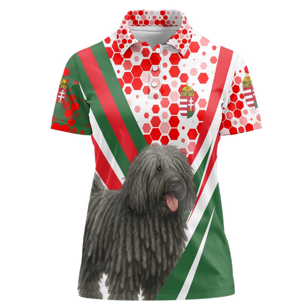 Hungary Women Polo Shirt with Puli Dog Illustration Design and Red Green Hexagon - Wonder Print Shop