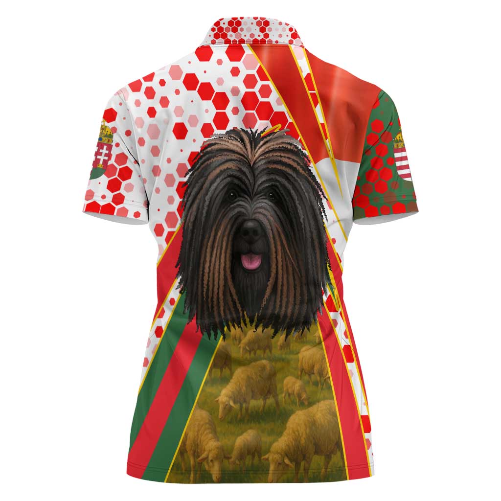 Hungary Women Polo Shirt with Puli Dog Illustration Design and Red Green Hexagon - Wonder Print Shop