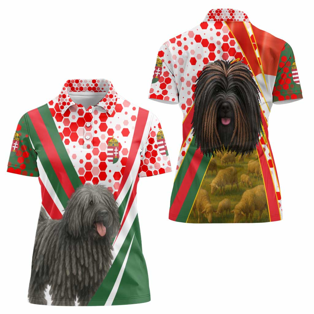 Hungary Women Polo Shirt with Puli Dog Illustration Design and Red Green Hexagon - Wonder Print Shop
