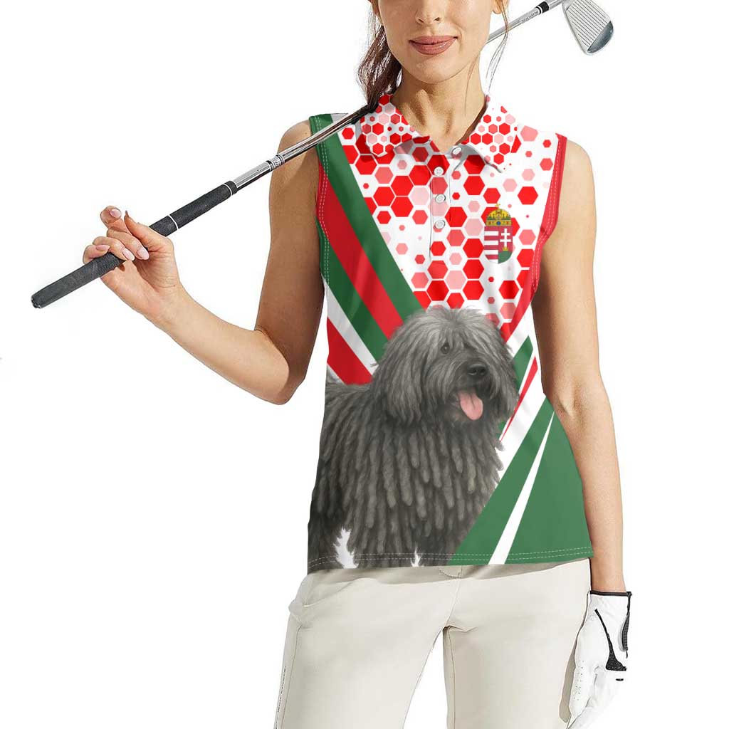 Hungary Women Sleeveless Polo Shirt with Puli Dog Illustration Design and Red Green Hexagon - Wonder Print Shop