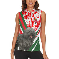 Hungary Women Sleeveless Polo Shirt with Puli Dog Illustration Design and Red Green Hexagon - Wonder Print Shop