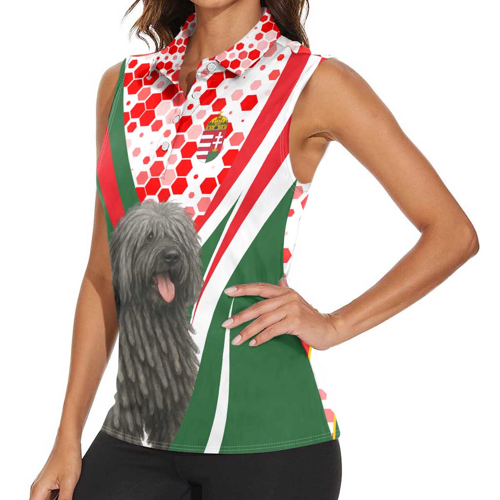 Hungary Women Sleeveless Polo Shirt with Puli Dog Illustration Design and Red Green Hexagon - Wonder Print Shop