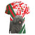 Hungary Women V-Neck T-Shirt with Puli Dog Illustration Design and Red Green Hexagon - Wonder Print Shop