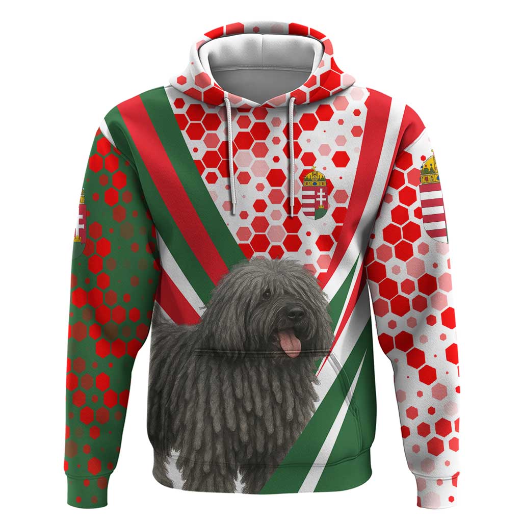 Hungary Zip Hoodie with Puli Dog Illustration Design and Red Green Hexagon - Wonder Print Shop