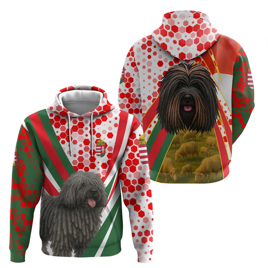 Hungary Zip Hoodie with Puli Dog Illustration Design and Red Green Hexagon - Wonder Print Shop