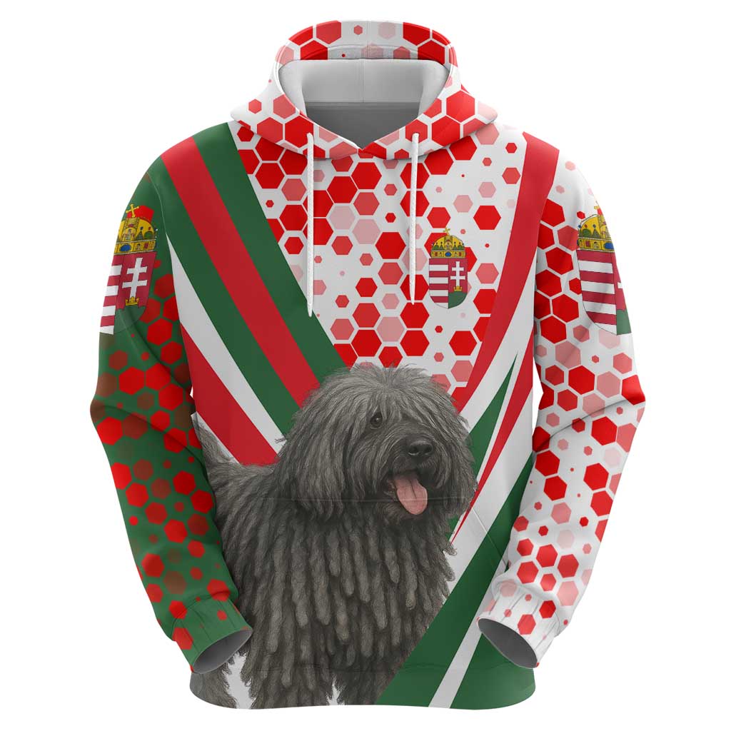 Hungary Zip Hoodie with Puli Dog Illustration Design and Red Green Hexagon - Wonder Print Shop