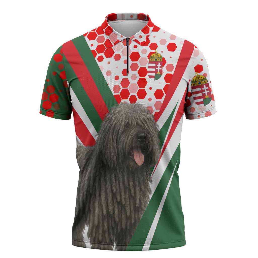 Hungary Zipper Polo Shirt with Puli Dog Illustration Design and Red Green Hexagon - Wonder Print Shop