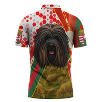 Hungary Zipper Polo Shirt with Puli Dog Illustration Design and Red Green Hexagon - Wonder Print Shop