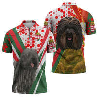 Hungary Zipper Polo Shirt with Puli Dog Illustration Design and Red Green Hexagon - Wonder Print Shop