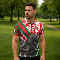 Hungary Zipper Polo Shirt with Puli Dog Illustration Design and Red Green Hexagon - Wonder Print Shop