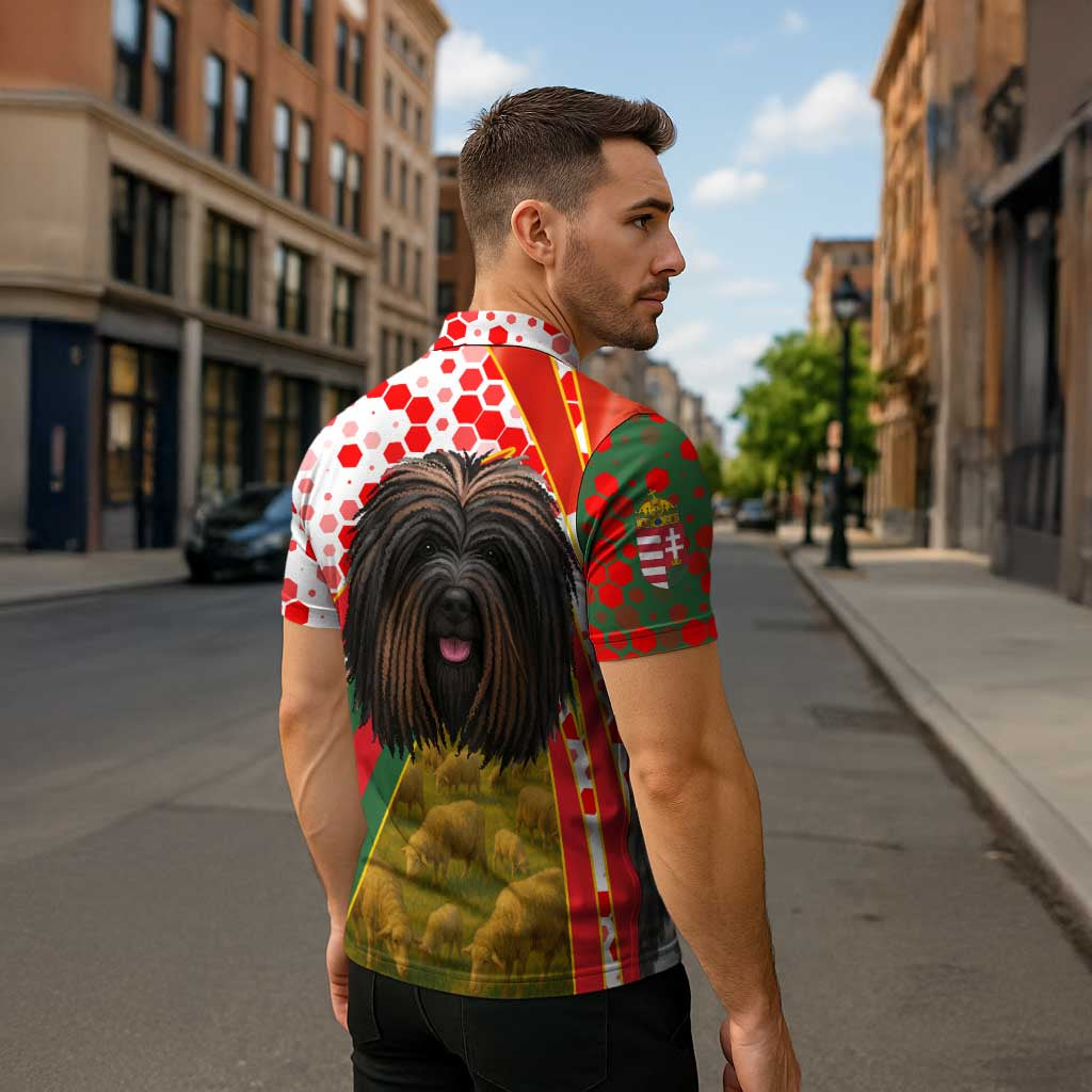 Hungary Zipper Polo Shirt with Puli Dog Illustration Design and Red Green Hexagon - Wonder Print Shop