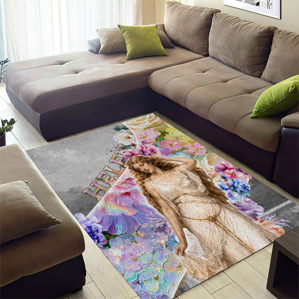 Helen Of Troy Area Rug Ancient Greek Mythology Floral Goddess Portrait