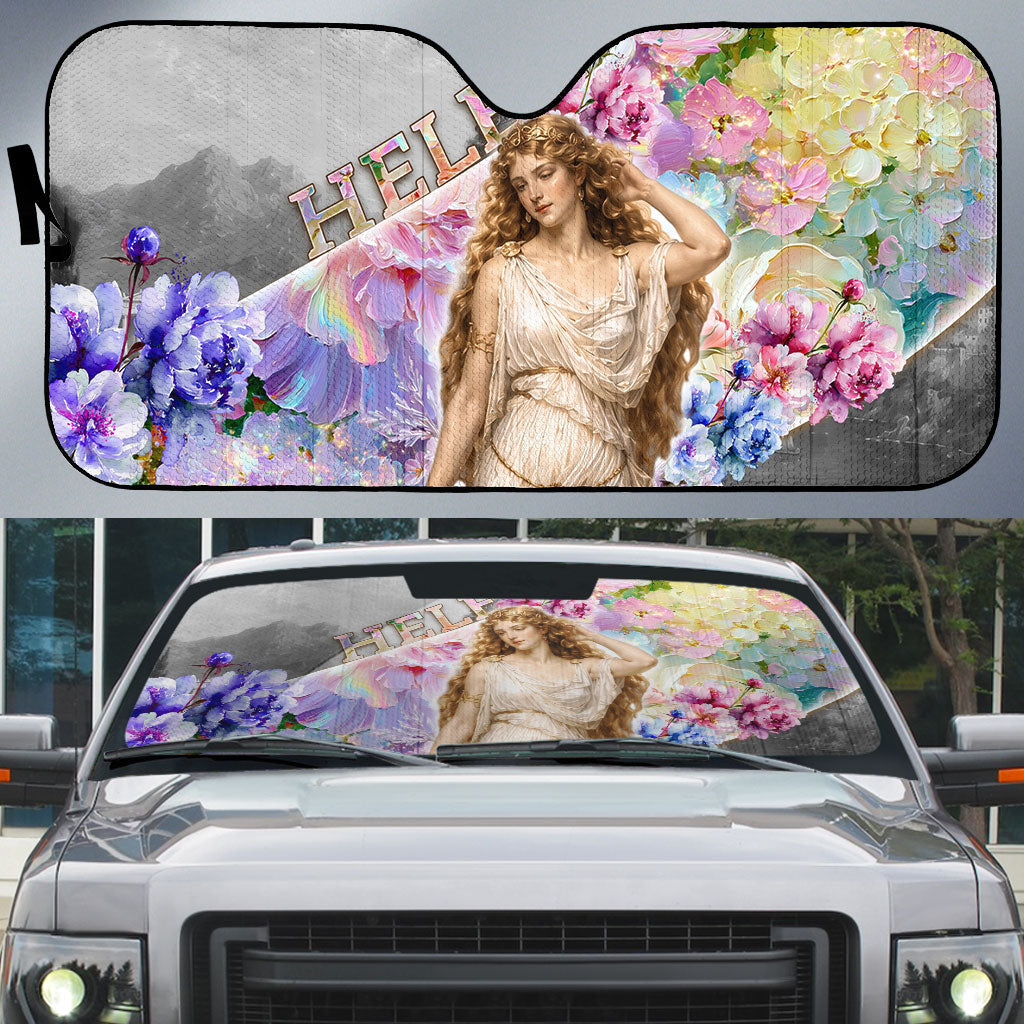 Helen Of Troy Auto Sun Shade Ancient Greek Mythology Floral Goddess Portrait