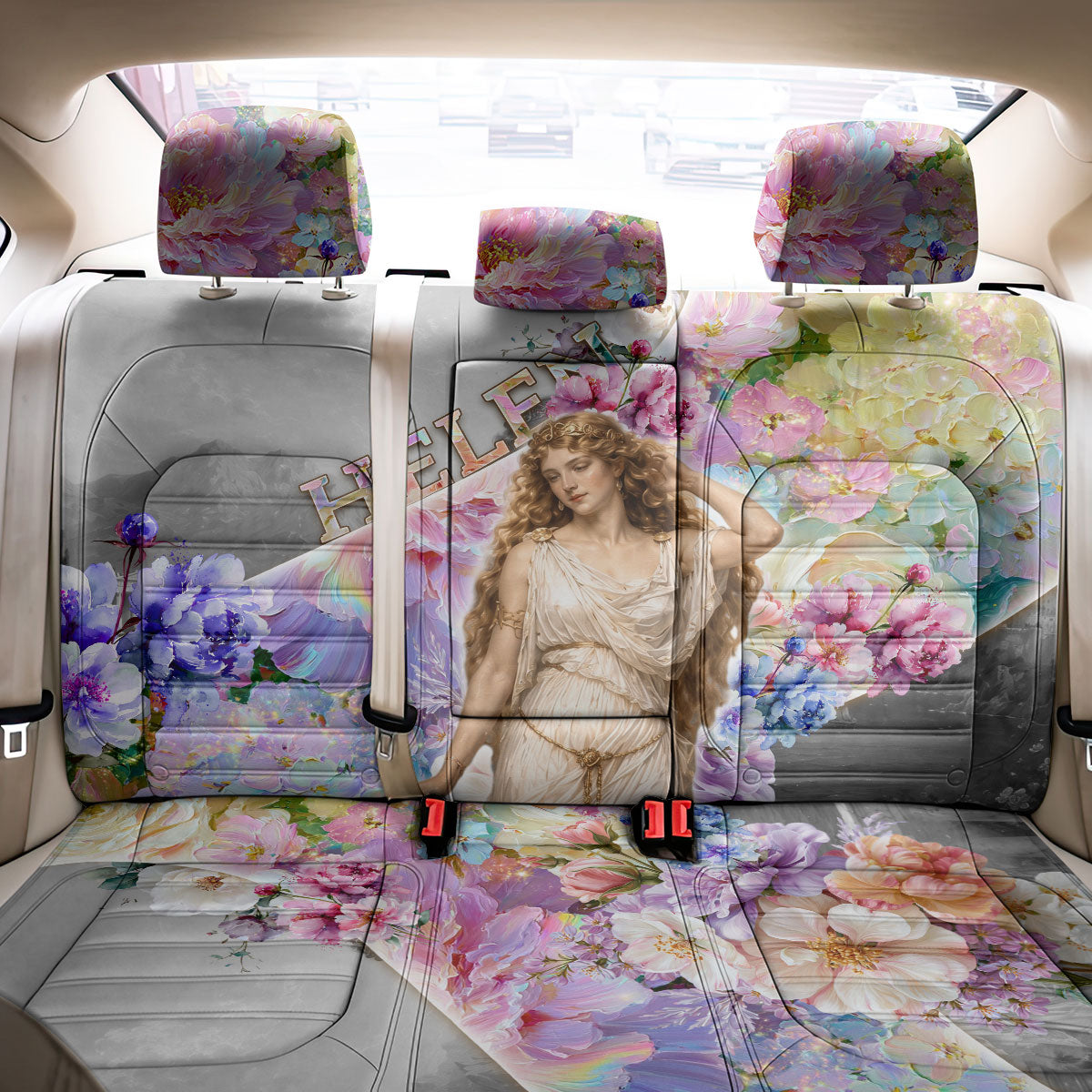 Helen Of Troy Back Car Seat Cover Ancient Greek Mythology Floral Goddess Portrait