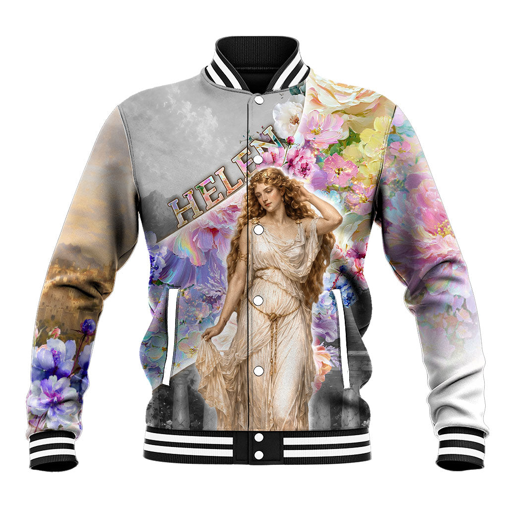 Helen Of Troy Baseball Jacket Ancient Greek Mythology Floral Goddess Portrait