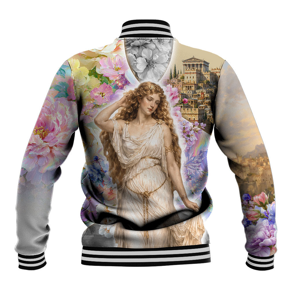 Helen Of Troy Baseball Jacket Ancient Greek Mythology Floral Goddess Portrait