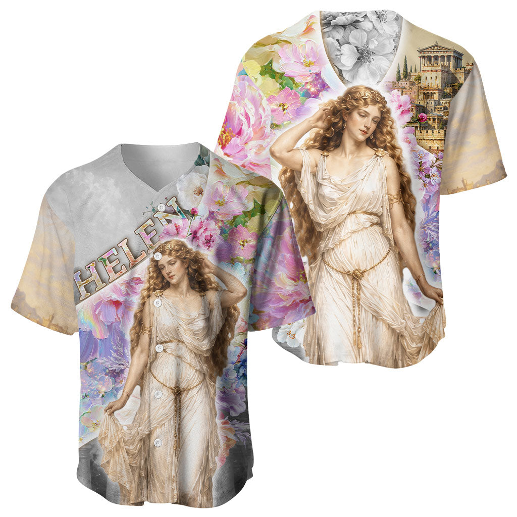 Helen Of Troy Baseball Jersey Ancient Greek Mythology Floral Goddess Portrait