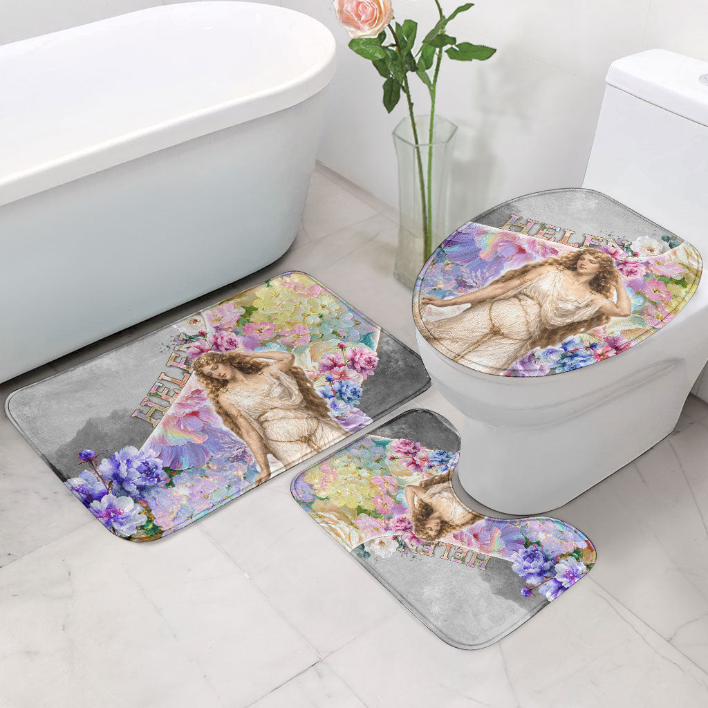 Helen Of Troy Bathroom Set Ancient Greek Mythology Floral Goddess Portrait