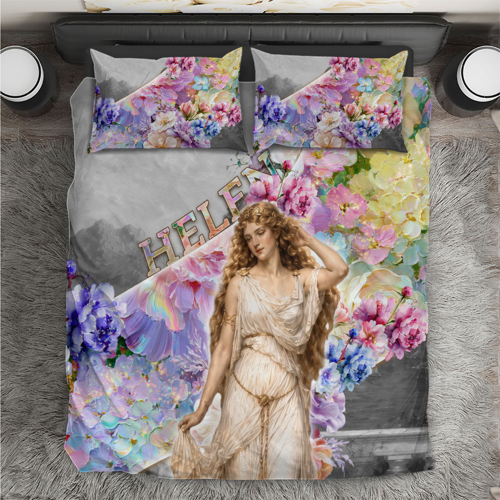 Helen Of Troy Bedding Set Ancient Greek Mythology Floral Goddess Portrait