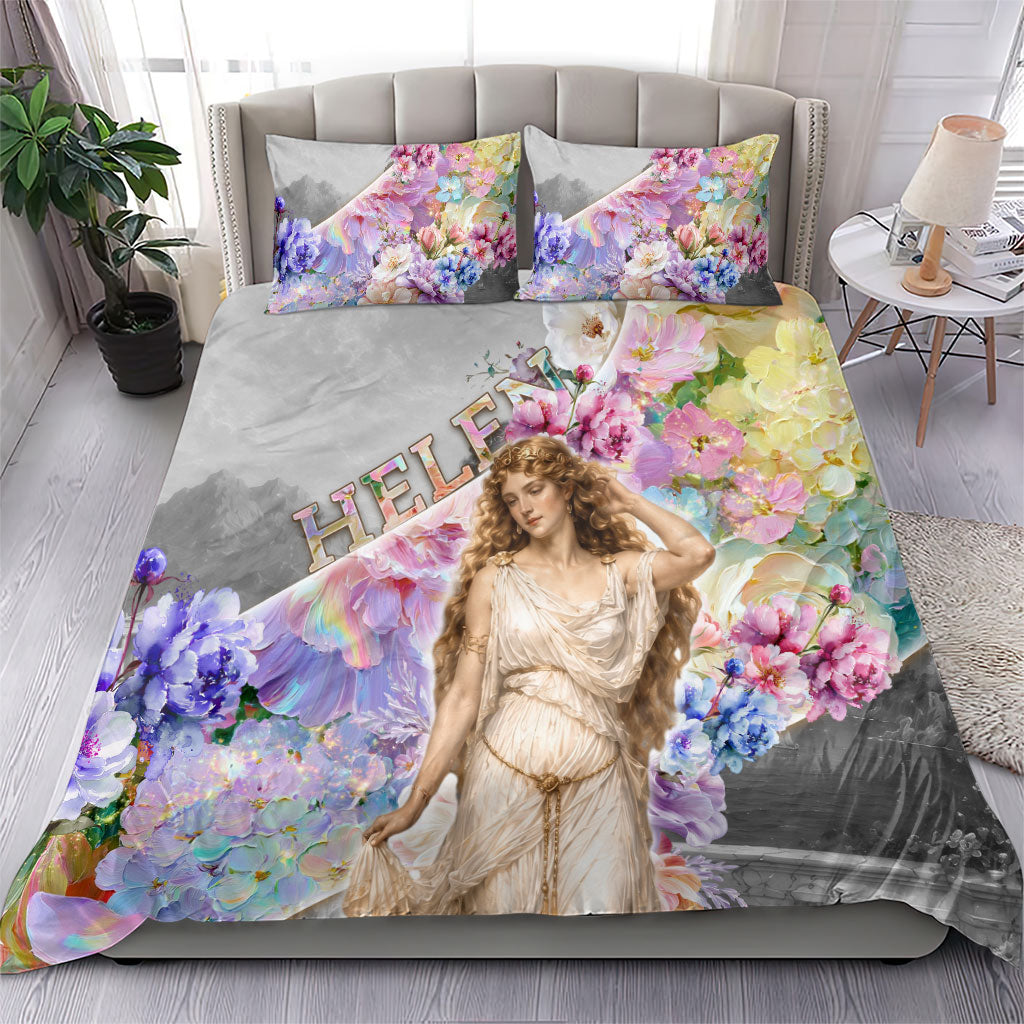 Helen Of Troy Bedding Set Ancient Greek Mythology Floral Goddess Portrait