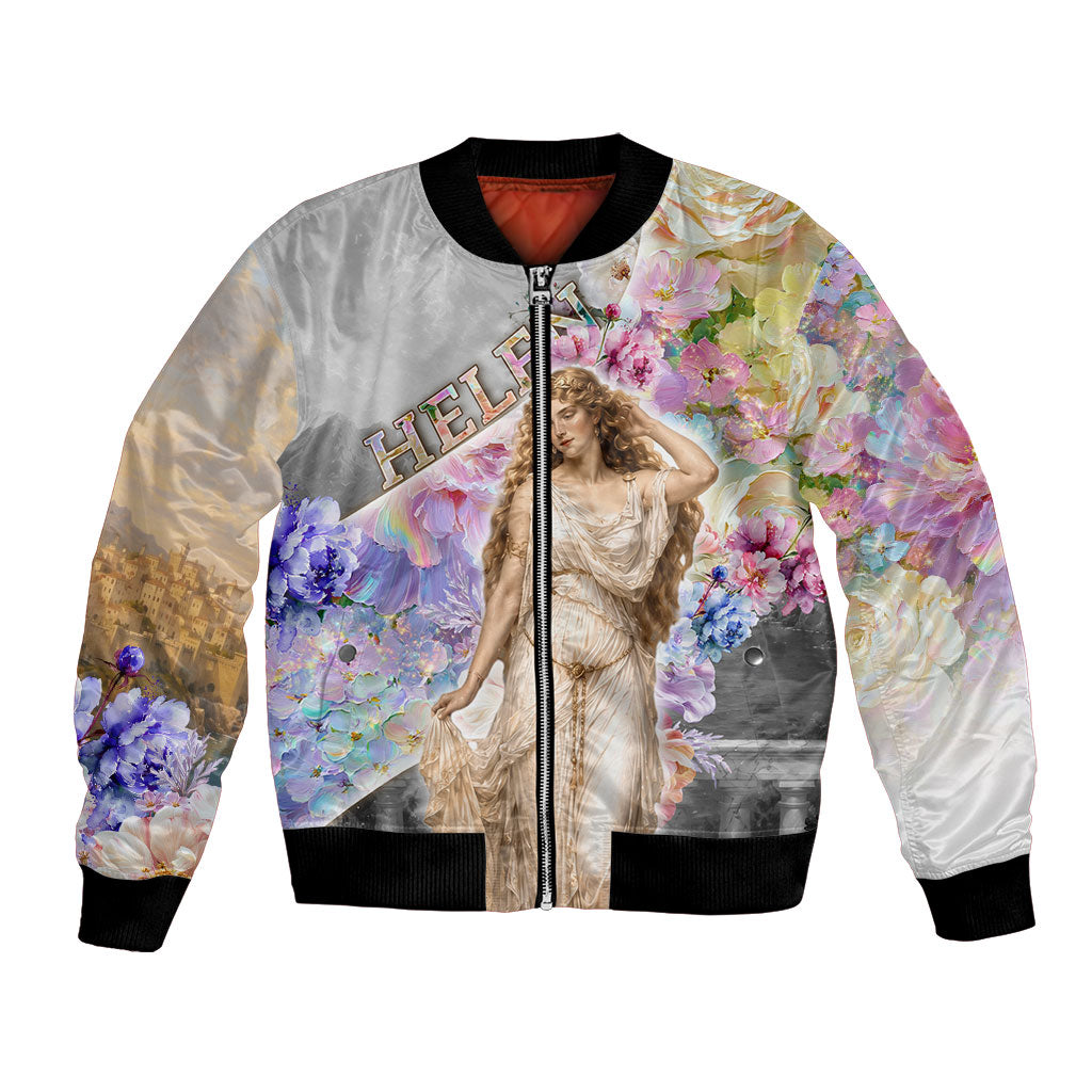 Helen Of Troy Bomber Jacket Ancient Greek Mythology Floral Goddess Portrait
