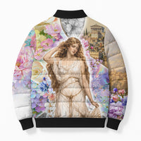 Helen Of Troy Bomber Puffer Jacket Ancient Greek Mythology Floral Goddess Portrait