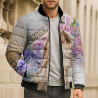 Helen Of Troy Bomber Puffer Jacket Ancient Greek Mythology Floral Goddess Portrait