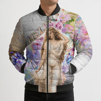 Helen Of Troy Bomber Puffer Jacket Ancient Greek Mythology Floral Goddess Portrait